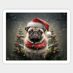 Pug Dog Santa Christmas Card Sticker